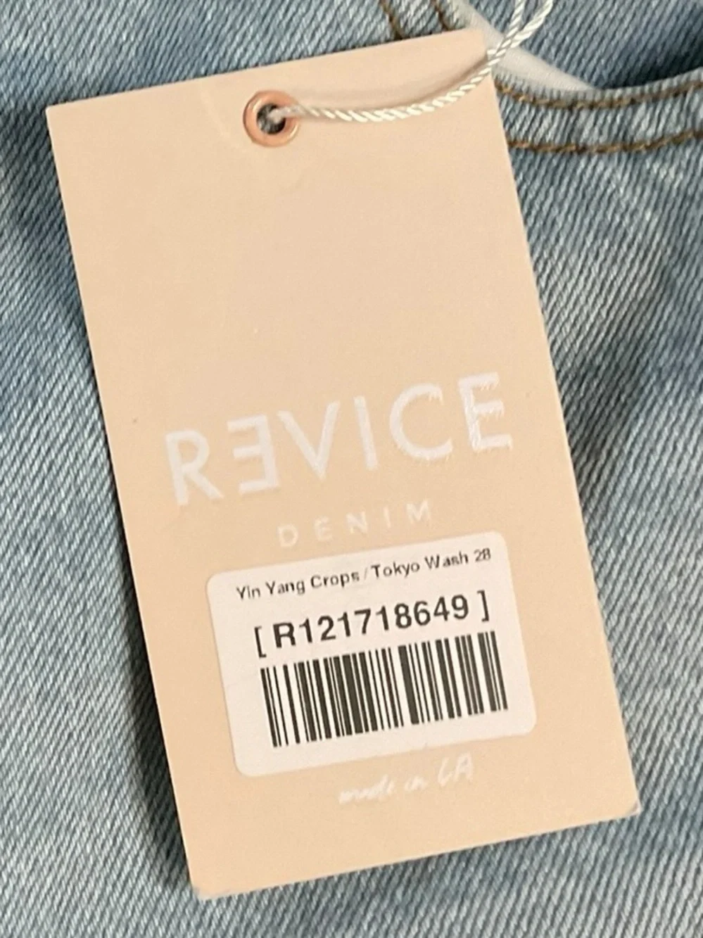 REVICE Ying Yang Crops Tokyo Wash Two-Tone High-Rise Jeans in Dark & Light Blue